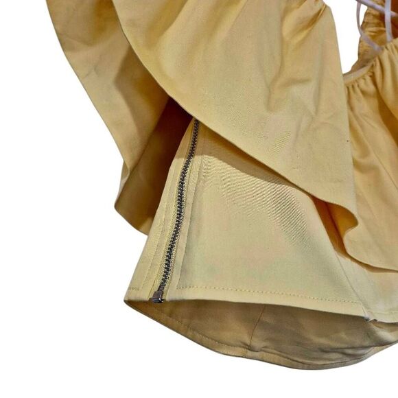 Love, Bonito Women's Yellow Cotton/Spandex Ruffled Neckline & Sleeve Corset Top - Picture 3 of 9